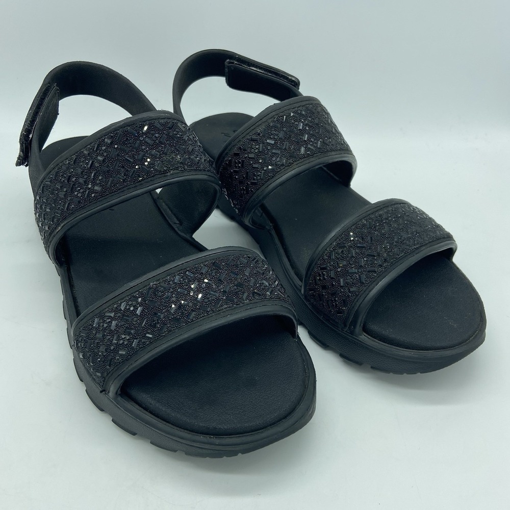 Skechers Cali Luxe Foam Sandals Women's Size 8 Black Sparkle Strappy Comfort EUC